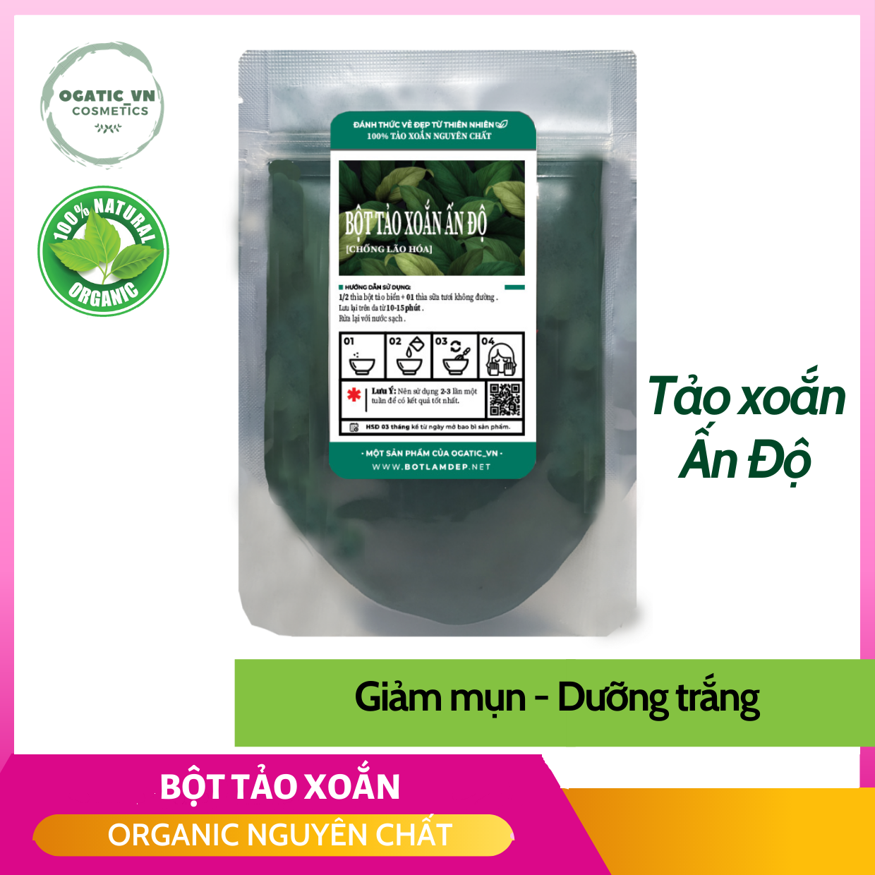 [Hcm]Bột Tảo Xoắn Nguyên Chất Handmade 75G - B2.009