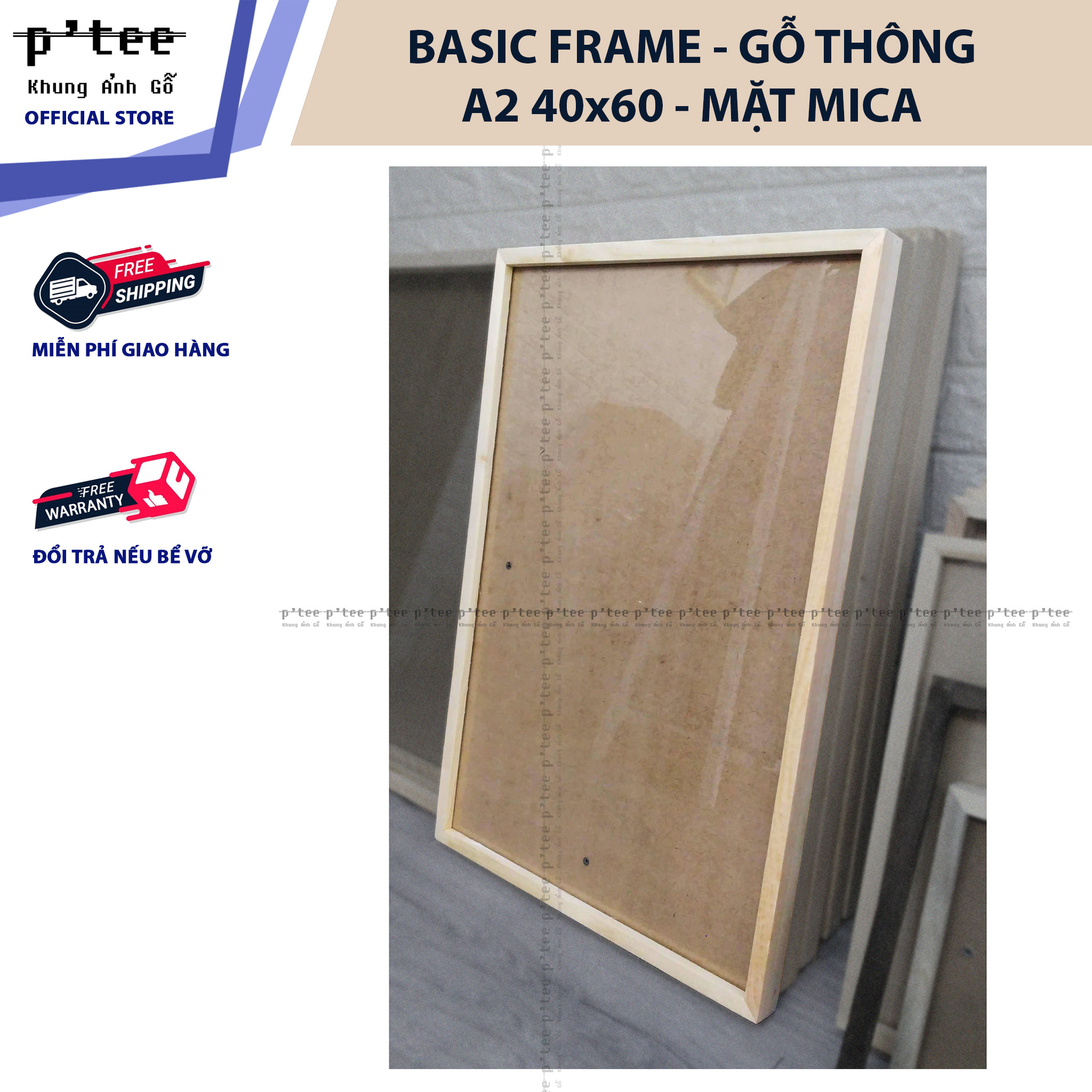 Khung ảnh gỗ 40x60 A2 - Khung hình gỗ thông mặt kính Khung tranh treo tường - Wood Frame by PTee