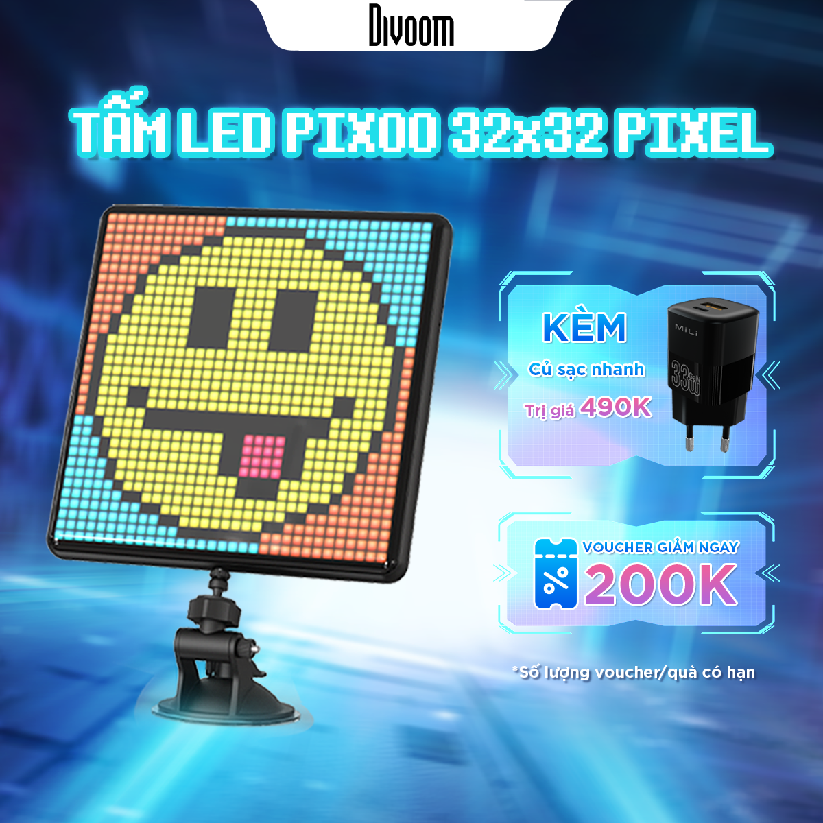 Màn hình LED Divoom Pixoo Max 32x32 pixel tích hợp App nhiều tính năng có thể trang trí treo xe ô tô