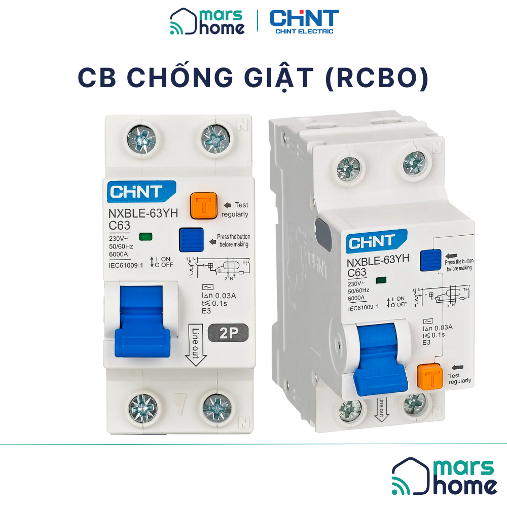 RCBO CB chống giật Aptomat chống giật CHINT chính hãng - 1P 2P 3P 10A - 63A