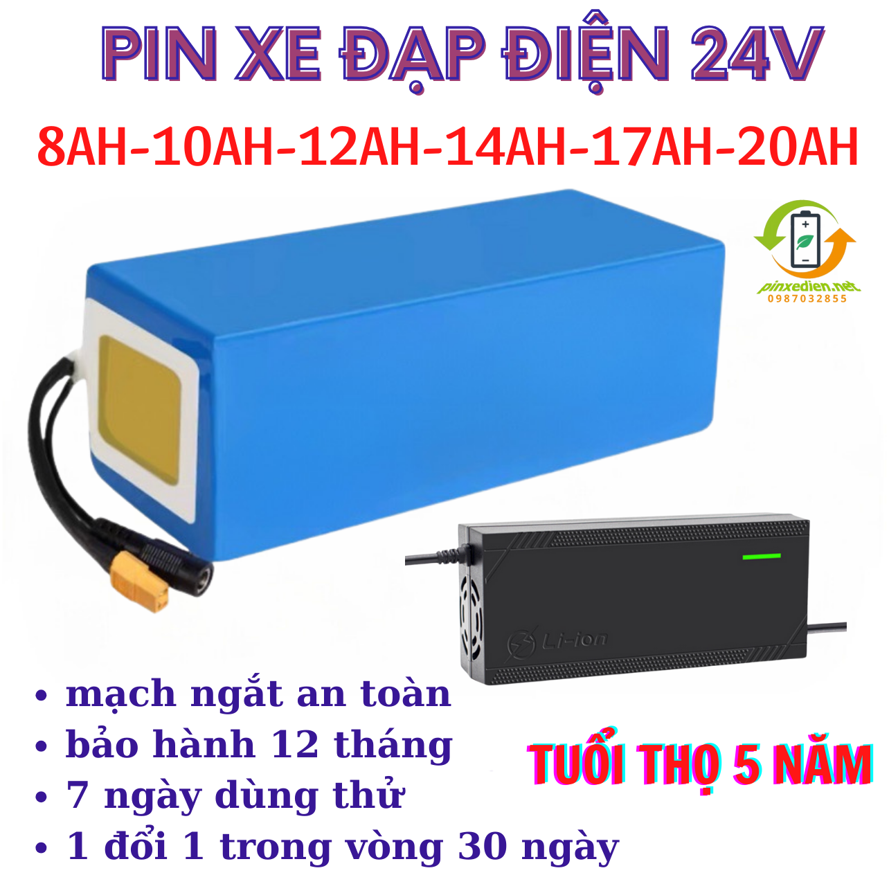 Bộ pin xe đạp điện 24v 8Ah-10Ah-12Ah-15Ah-17AH-20Ah