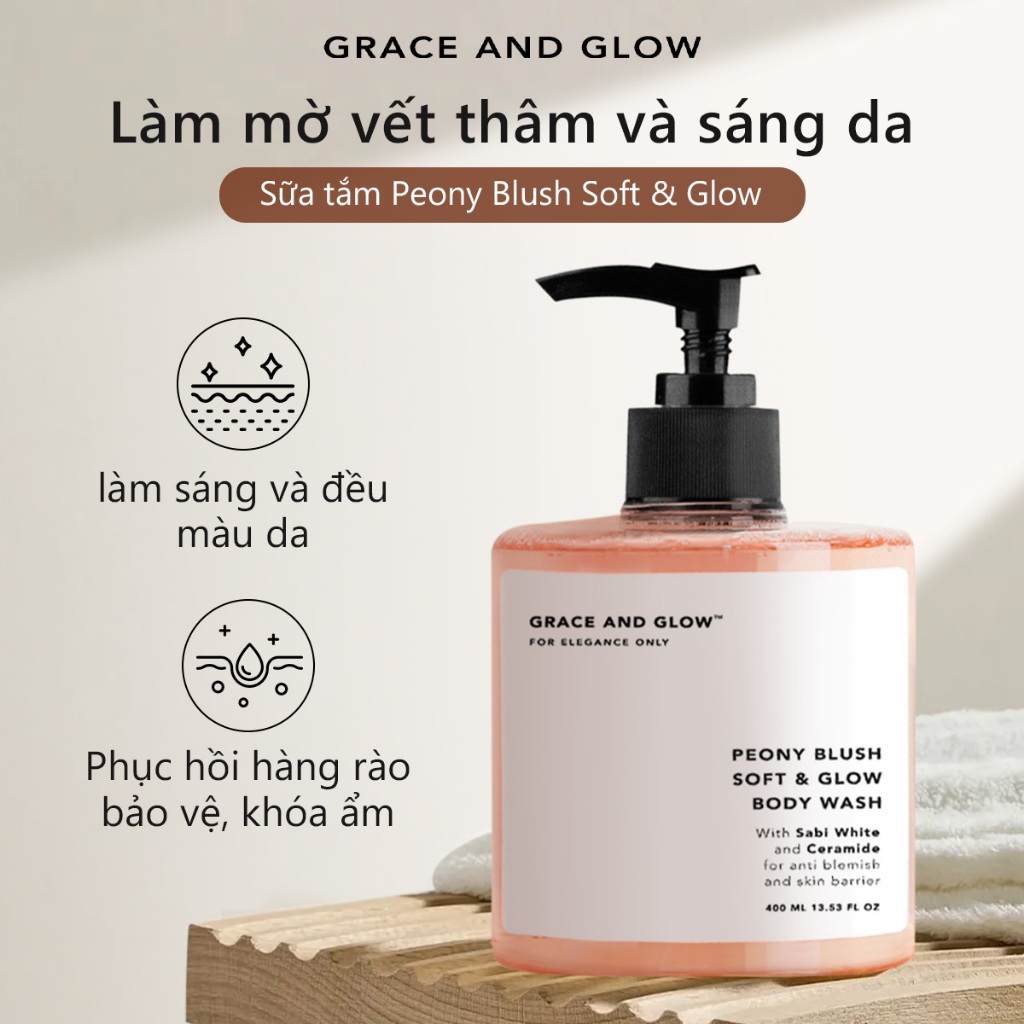 Sữa tắm phục hồi sáng da Grace And Glow Peony Blush Soft & Glow Solution Body Wash 400ML