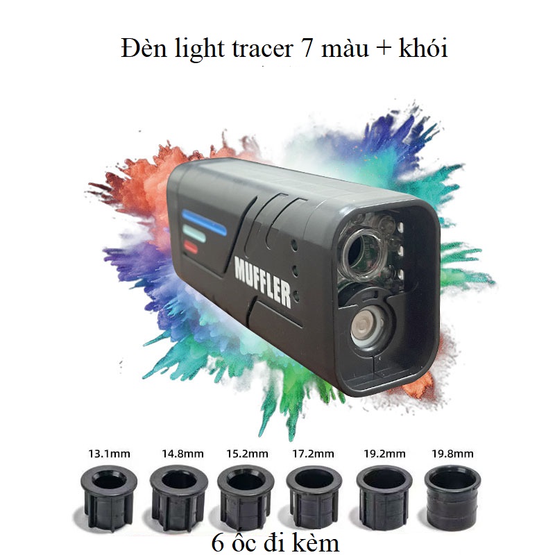 Đèn cảm ứng lửa phun khói 7 màu đèn flash light tracer 131-198mm kèm 6 ốc