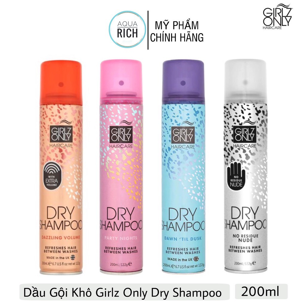 Dầu Gội Khô Girlz Only Dạng Xịt 200Ml Dazzling Volume Party Nights Đủ Mùi