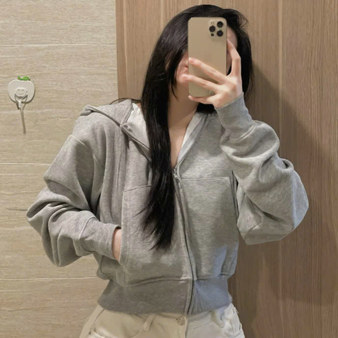 Áo Khoác  Nỉ  Croptop  Hoodie Zip Chất Vải Nỉ Bông Cotton tay bồng