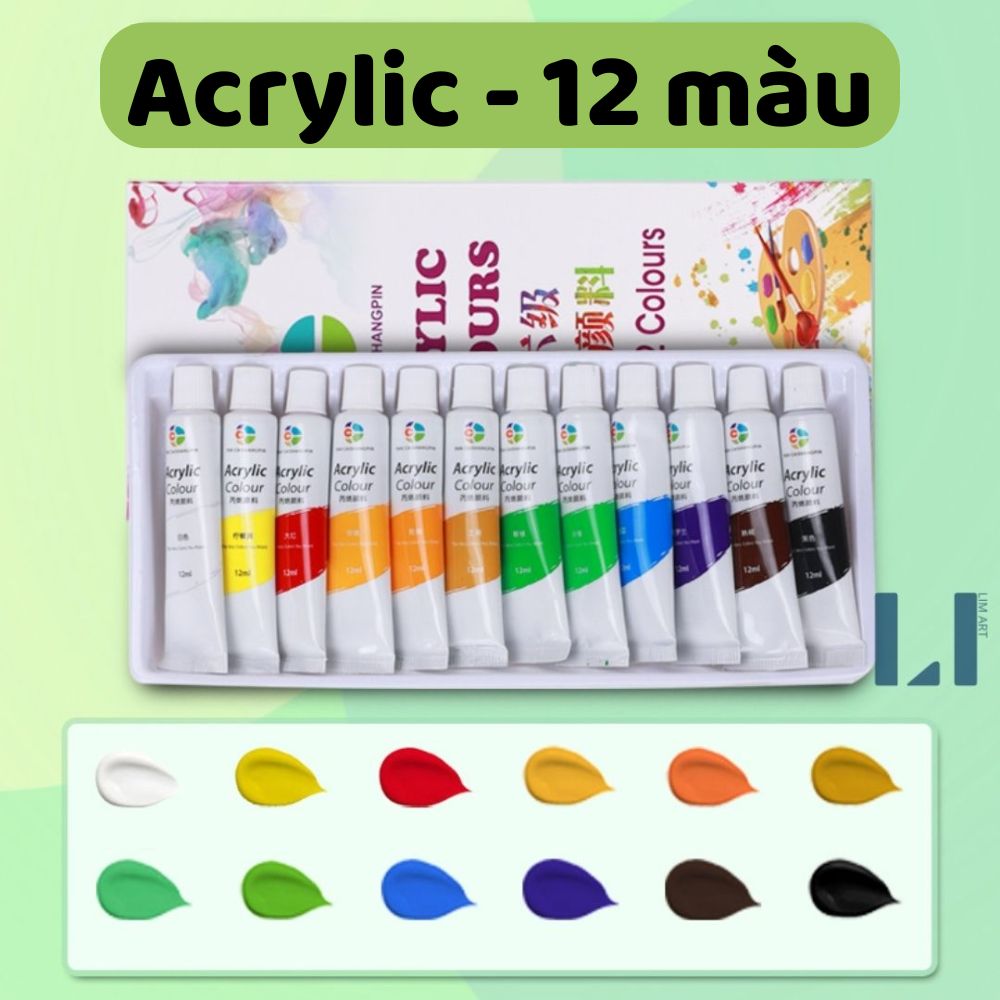 Bộ màu Acrylic Colour tuýp 12ml chuyên dụng vẽ tranh tô màu chuyên nghiệp.... Bộ 6/12/18/24 màu