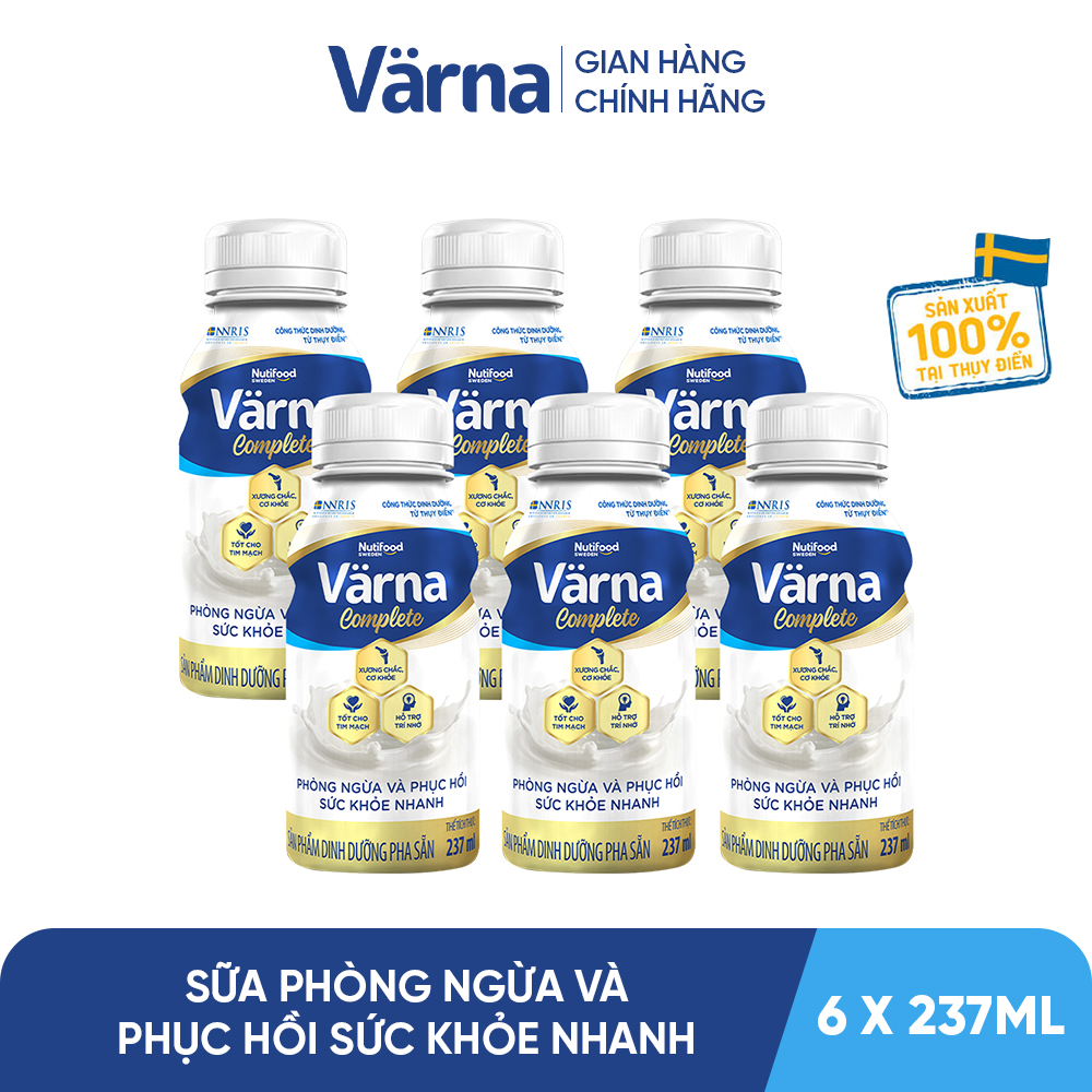 Lốc 6 chai sữa bột pha sẵn Varna Complete/ Diabetes chai 237ml - Phòng ngừa & Phục hồi nhanh - Varna