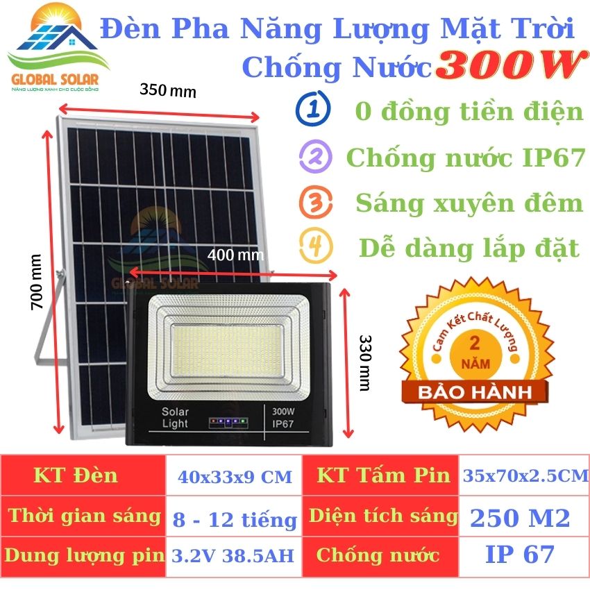 Đèn Năng Lượng Mặt Trời Global Solar 500W 300W 200W 100W 60W Ngoài Trời Chống Nước Ip67. Không Tốn Tiền Điện Dễ Dàng Lắp Đặt. Tự Động Sáng Tối. Tặng Kèm Remote Ốc Vít Khung Treo . Bảo Hành 24 Tháng