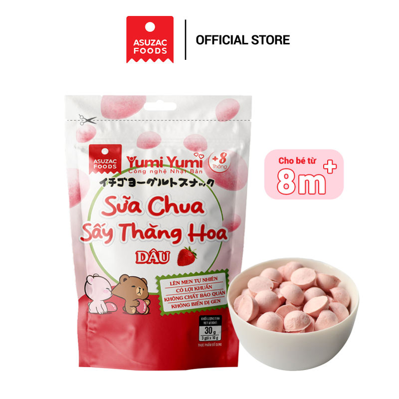 Sữa chua sấy thăng hoa DÂU TÂY Yumi Yumi Asuzac hộp 30 g (10 g x 3 gói)