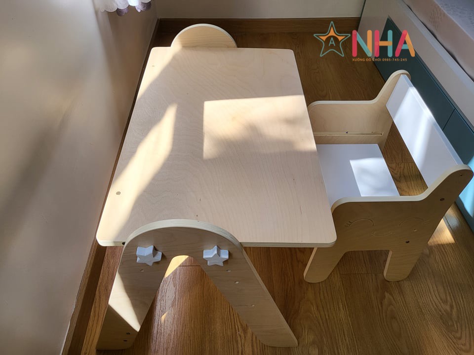 Bàn ghế gỗ cho bé từ 18m-3 tuổi bộ bàn ghế montessori cho trẻ em bàn ghế gỗ mầm non trẻ em