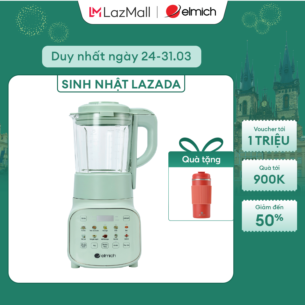 Máy xay làm sữa hạt Elmich CBE-8974 - Dung lượng 1.75L, Thân cối thủy tinh, Lưỡi dao inox 3 tầng 10 cánh