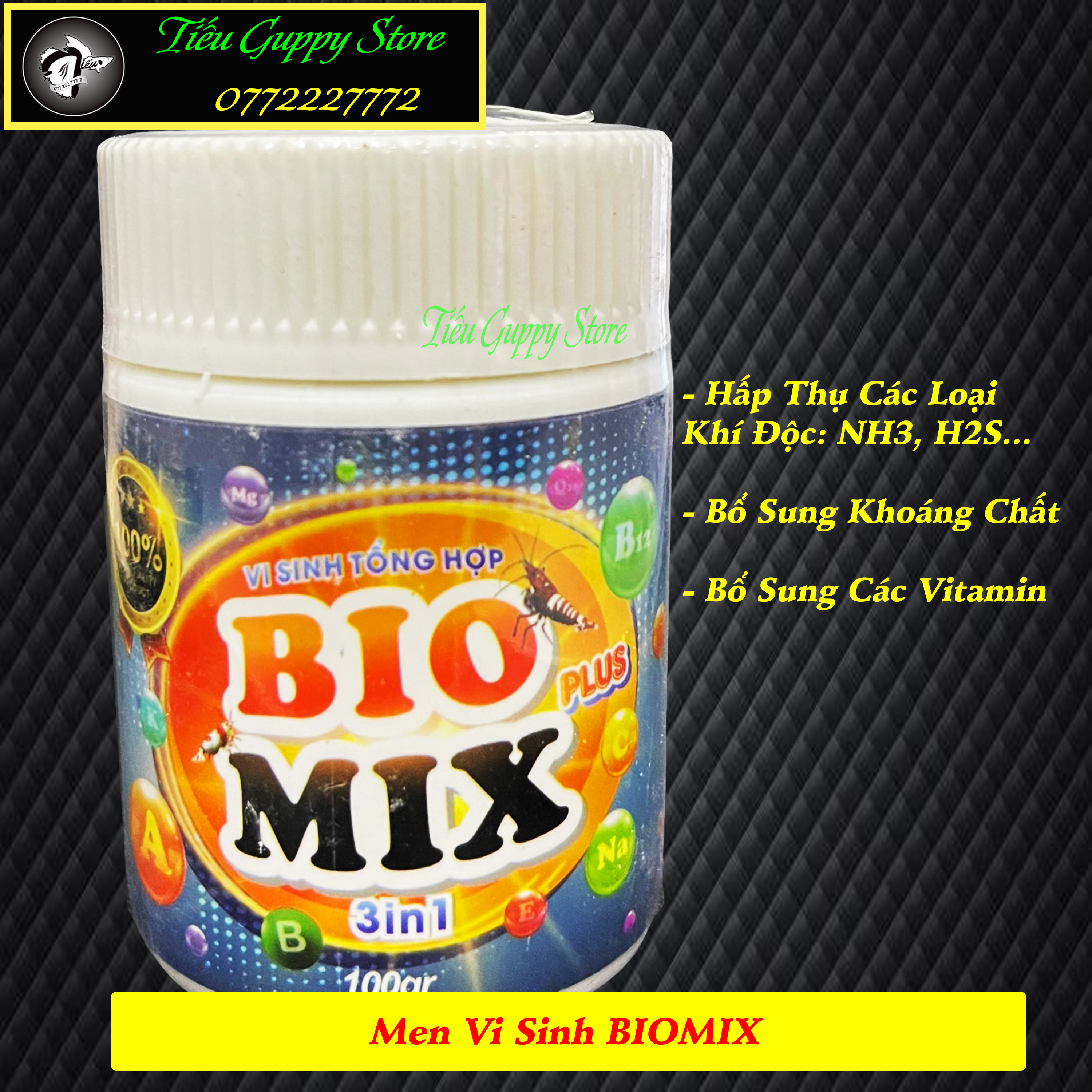 BIOMIX Plus 3 in 1 - Men Vi Sinh Đậm Đặc Cho Hồ Cá Tép Thủy Sinh (Hủ 100gram)