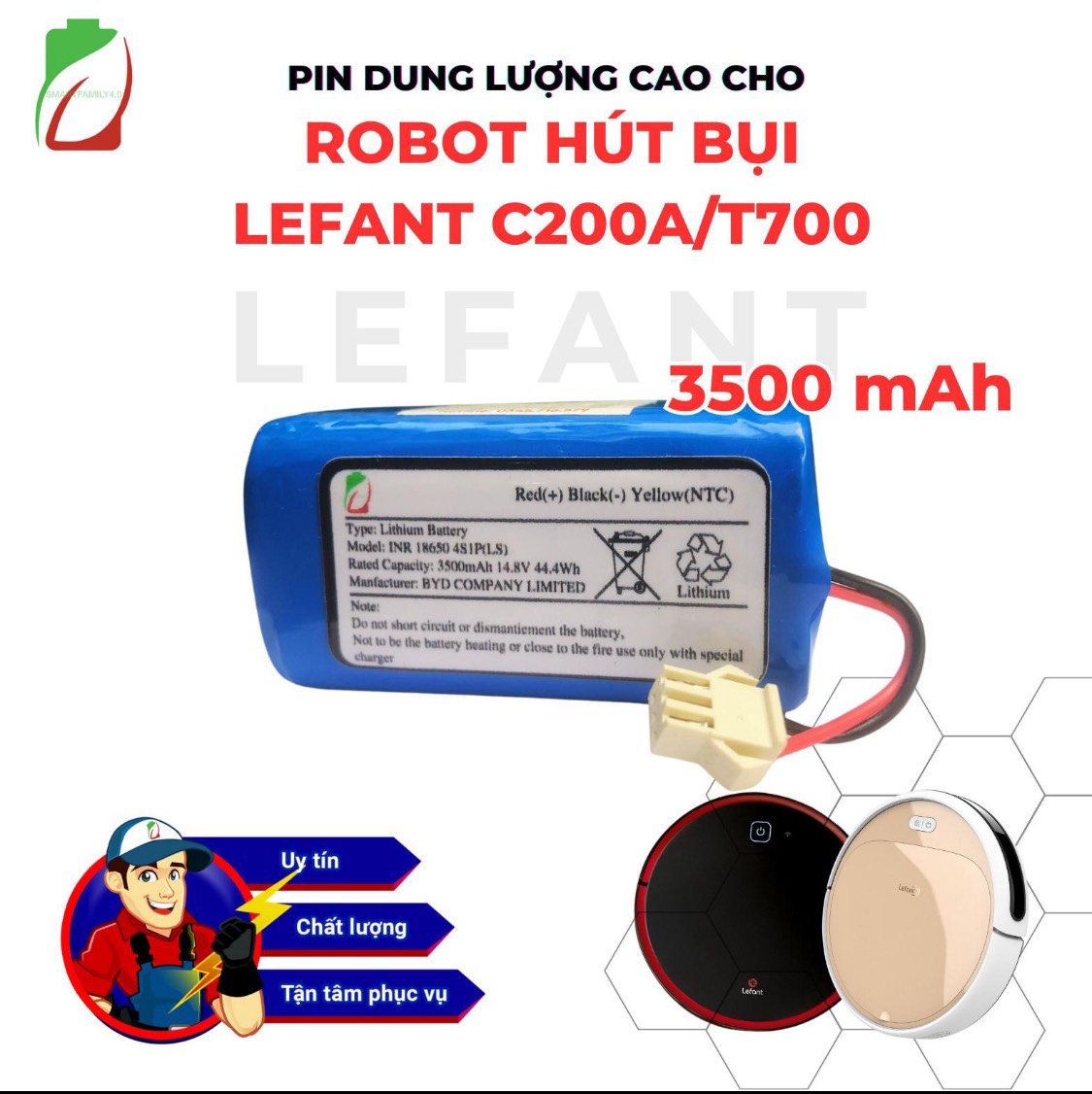 PIN ROBOT HÚT BỤI LEFANT C200A T700 DUNG LƯỢNG 3500MAH CHÍNH HÃNG BẢO HÀNH 9 THÁNG NÂNG CẤP CHO PIN 