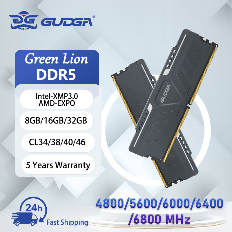 GUDGA Bộ nhớ RAM DDR5 16GB 8GB Tản nhiệt máy tính để bàn Bộ nhớ RAM 4800mhz Udimm 5600MHz 6000MHz 64