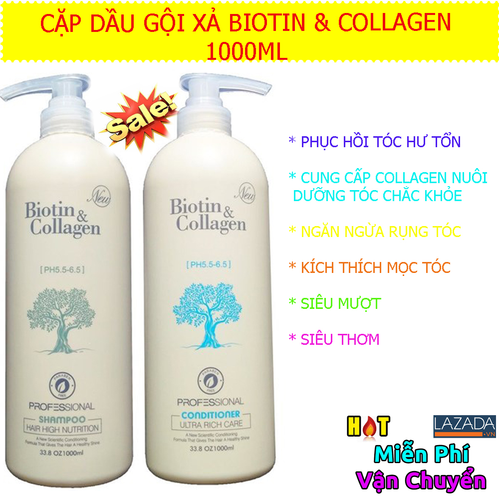 Cặp Dầu Gội Xả Biotin Collagen Chuyên Dùng Cho Salon.  Dung Tích Mỗi Chai 1000ML .Giảm Rụng Tóc Phục Hồi Tóc Khô Xơ Hư Tổn Giúp Tóc Luôn Mềm Mượt và Bóng Đẹp. Mùi Thơm Quyến Rũ Ngây Ngất. Giảm Sốc Trong Hôm Nay. Mua Ngay!