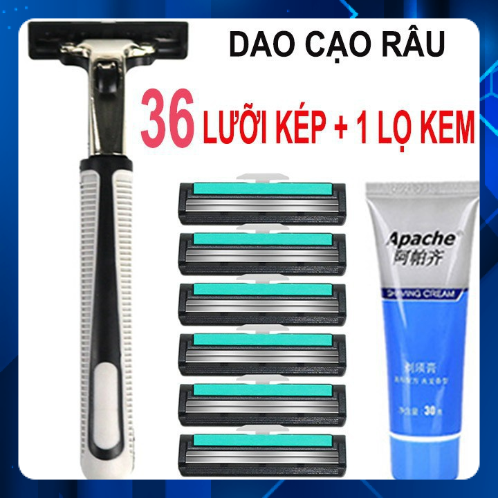 [HCM]Set Dao Cạo Râu 36 Lưỡi Kép Kèm Bàn Cạo Tặng Kèm 1 Tuýp Kem Cạo Râu