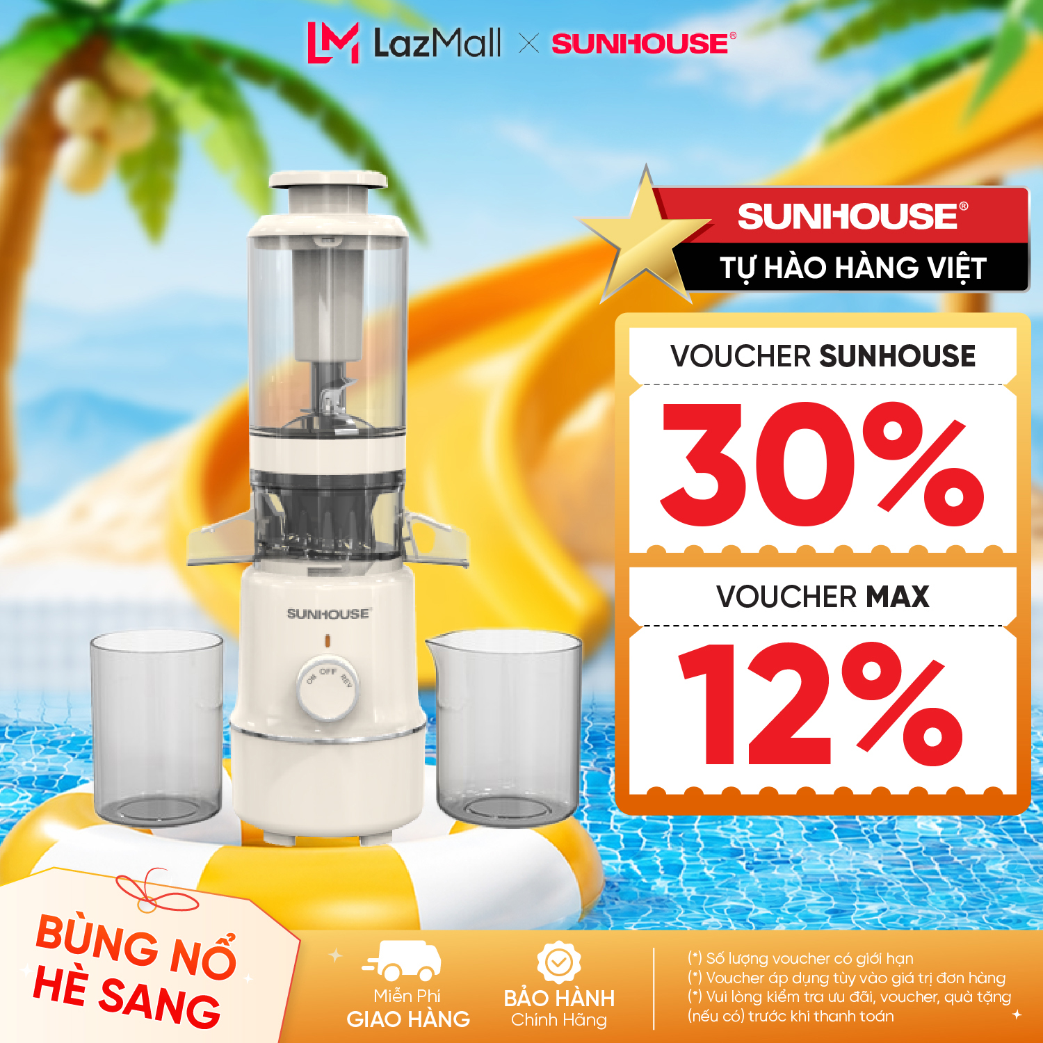 Máy Ép Chậm Sunhouse SHD5515 600ml - Trắng, Dung Tích Lớn, Ép Kiệt Bã, Làm Kem Mịn
