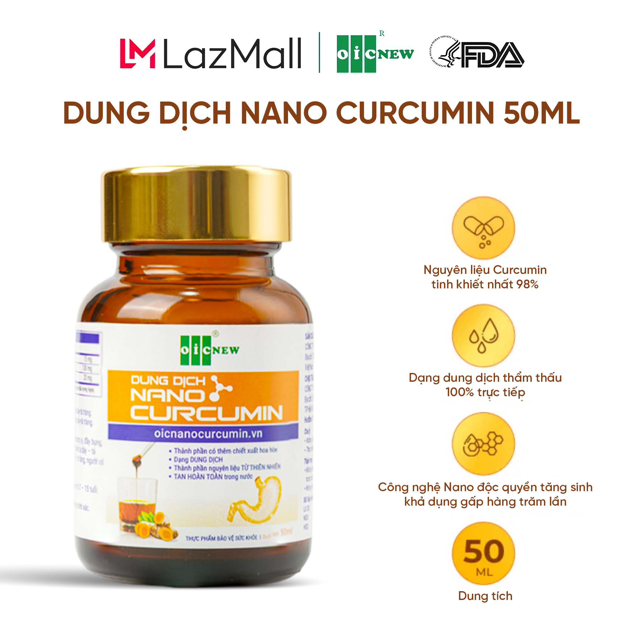 Dung Dịch Nano Curcumin OIC New Tinh Chất Nghệ Giảm Đau Dạ Dày Hành Tá Tràng Lọ 50ml