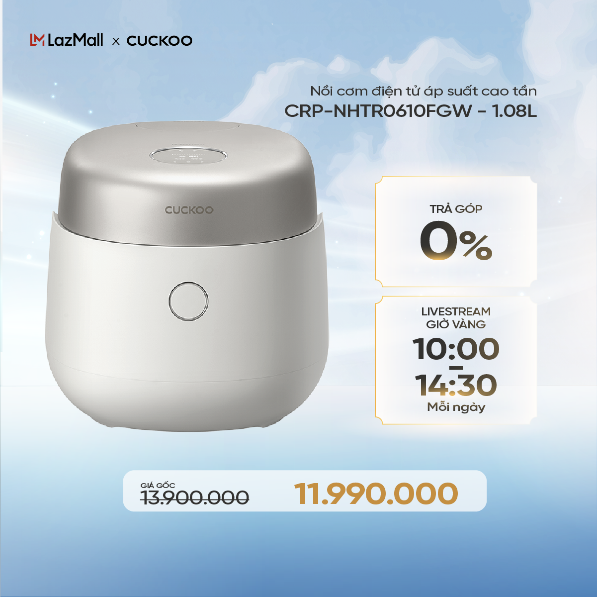 Nồi cơm điện áp suất kép cao tần  Cuckoo 1.08L CRP-NHTR0610FGW- công nghệ áp suất xi lanh hiện