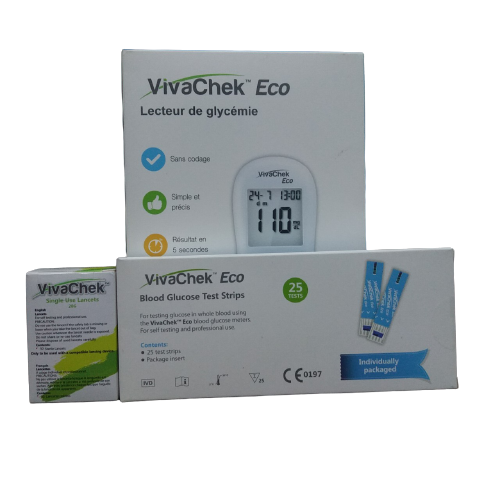 Bộ Máy Đo Đường Huyết Viavchek Eco [Kèm 50 Que+ 100 Kim Lấy Máu - Xuất Xứ Usa]