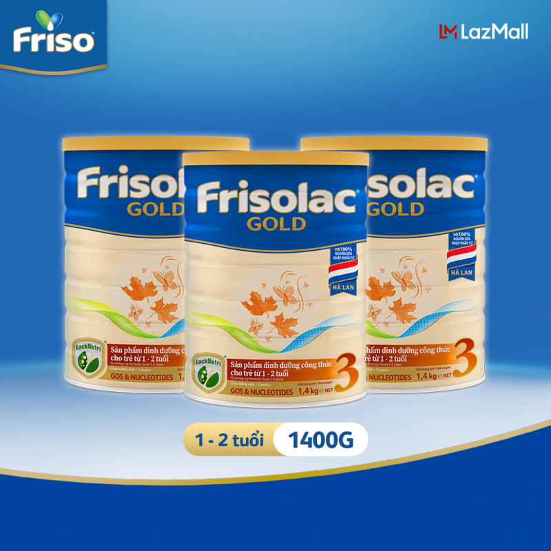 Bộ 3 Lon Sữa Bột Frisolac Gold 3 1400g/lon (cho trẻ từ 1-2 tuổi)