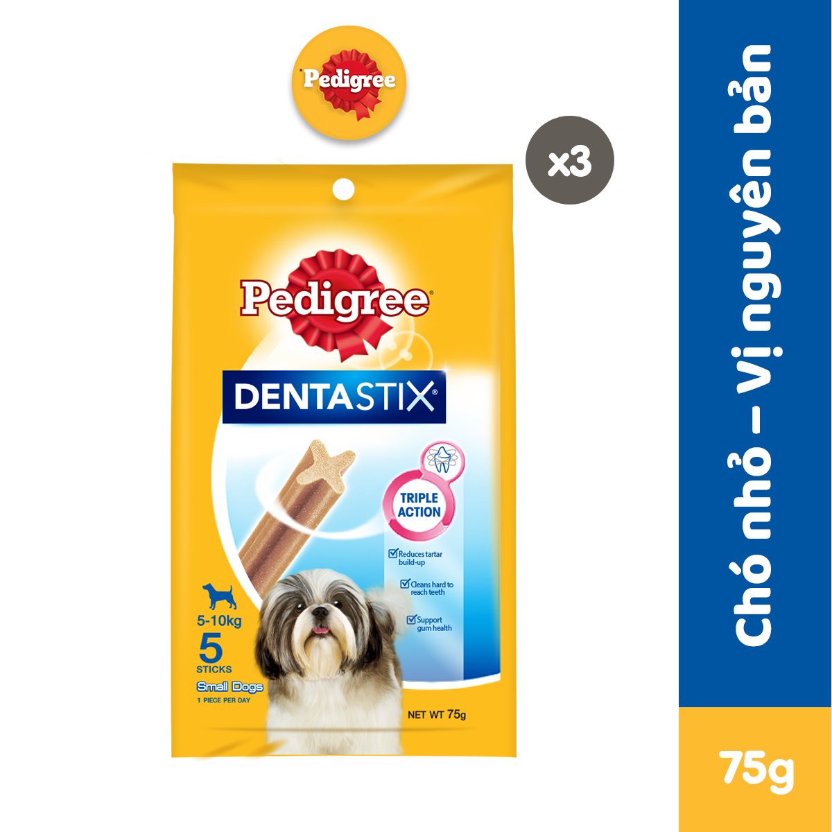 PEDIGREE Dentastix Bánh Xương Cho Chó Nhỏ (3 túi 75g)