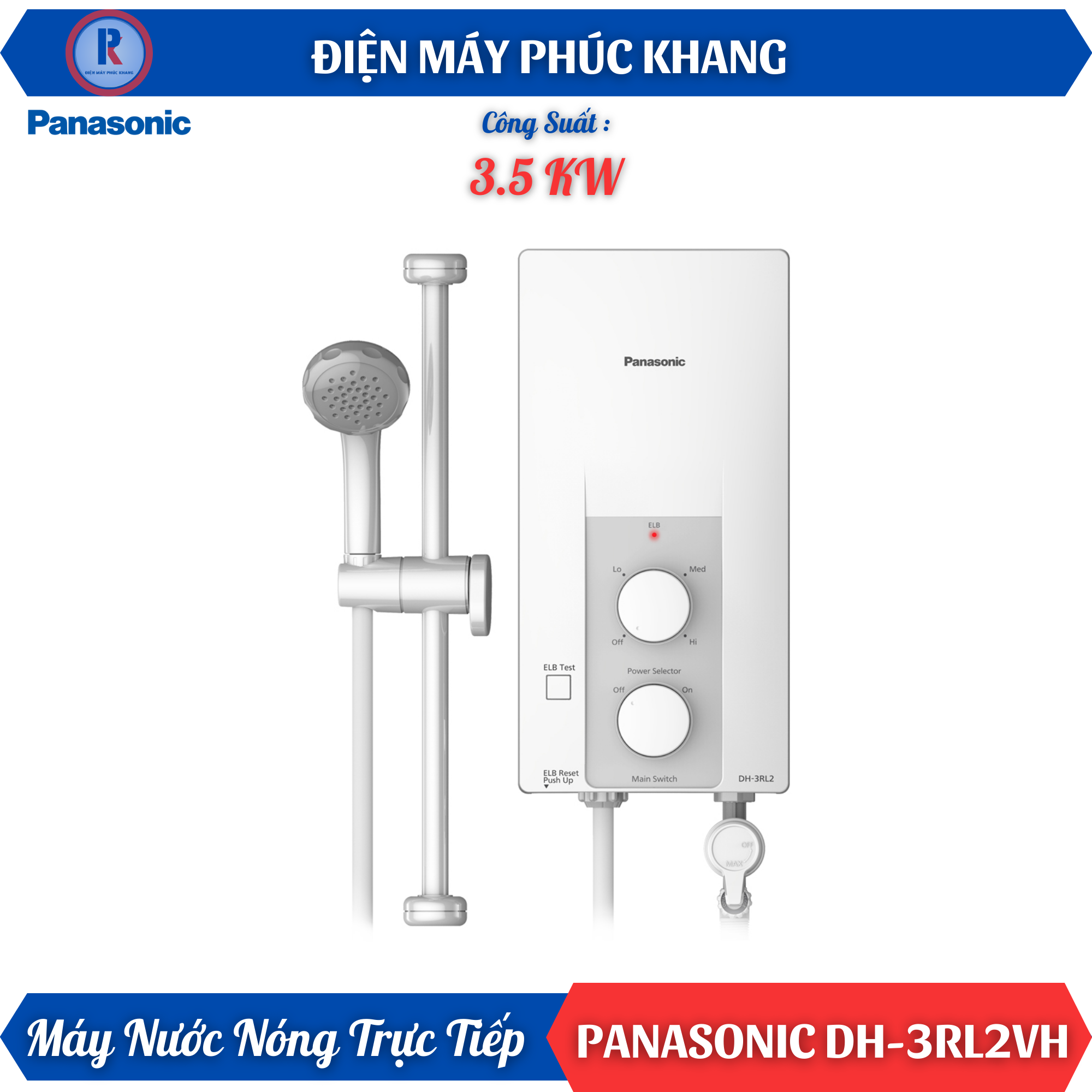 Điện Máy Phúc Khang x Panasonic | Máy Nước Nóng Trực Tiếp Panasonic DH-3RL2VH (DH-3RL2) 3500W