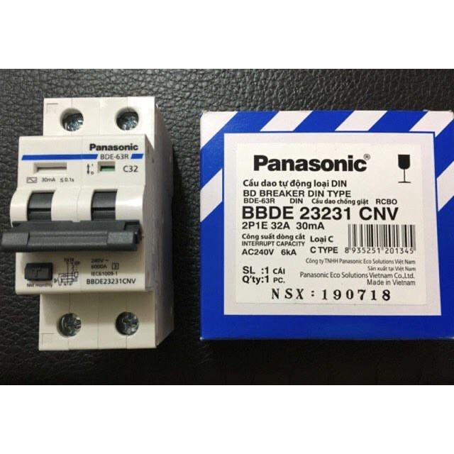 Cầu dao Panasonic bảo vệ quá tải ngắn mạch &amp; chống rò chống giật RCBO: 20A 25A 32A 40A 50A 63A - hàng chính hãng