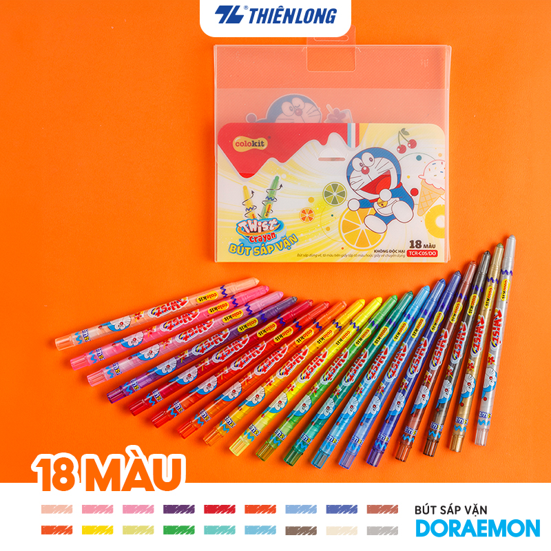 Bút sáp vặn 18 màu Colokit nhân vật Doraemon TCR-C05/DO màu siêu đẹp an toàn sử dụng