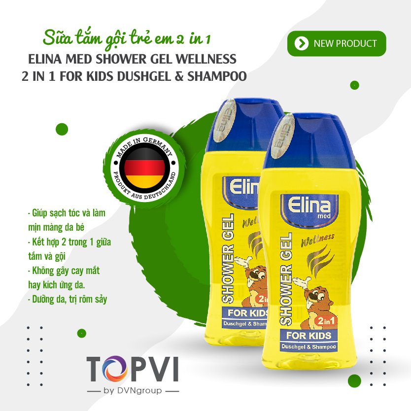 Tắm Gội Dưỡng Da Trẻ Em Elina Med Shower Gel Wellness 2 In 1 For Kids Duschgel & Shampoo Nhập Khẩu Đức