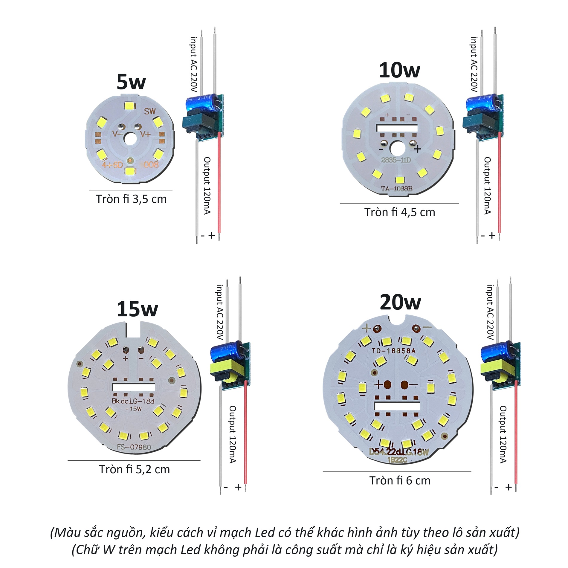 Bảng mạch đèn Led 220v 20w 15w 10w 5w thay thế mạch bóng đèn mắt chip Led siêu sáng +nguồn driver Po