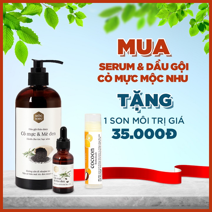 Combo Serum & Dầu Gội Cỏ Mực Mộc Nhu Làm Đen Tóc Từ Thảo Dược Thiên Nhiên [Tặng Son]