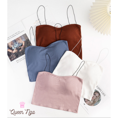 Áo bra áo lót nữ 2 dây mảnh Áo brallte dáng dài chất liệu cotton Queennga AB007