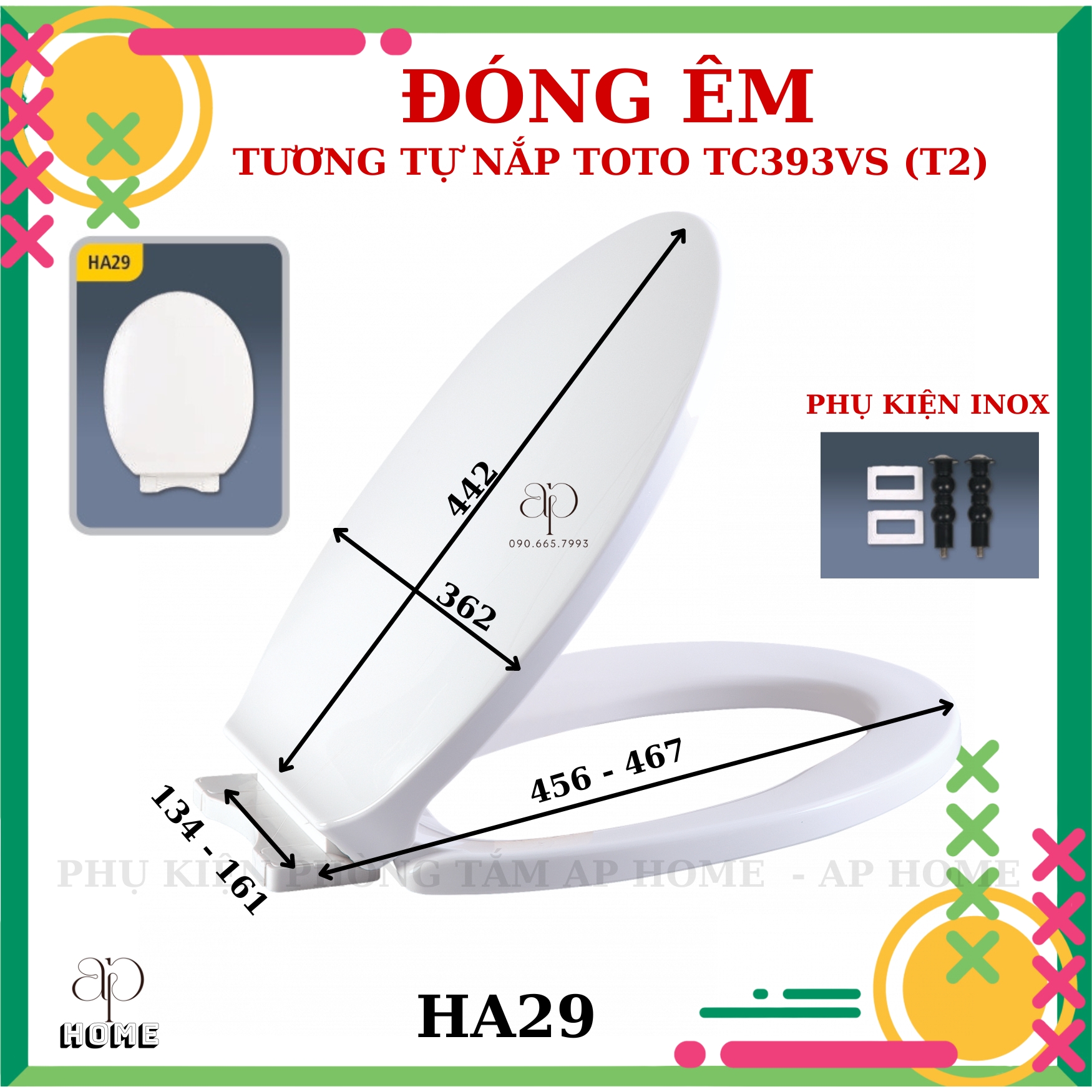Nắp Bồn Cầu Đóng Êm Dùng Thay Thế TOTO - Kèm Phụ Kiện Chân Ốc Đầy Đủ - Phụ Kiện Phòng Tắm AP Home