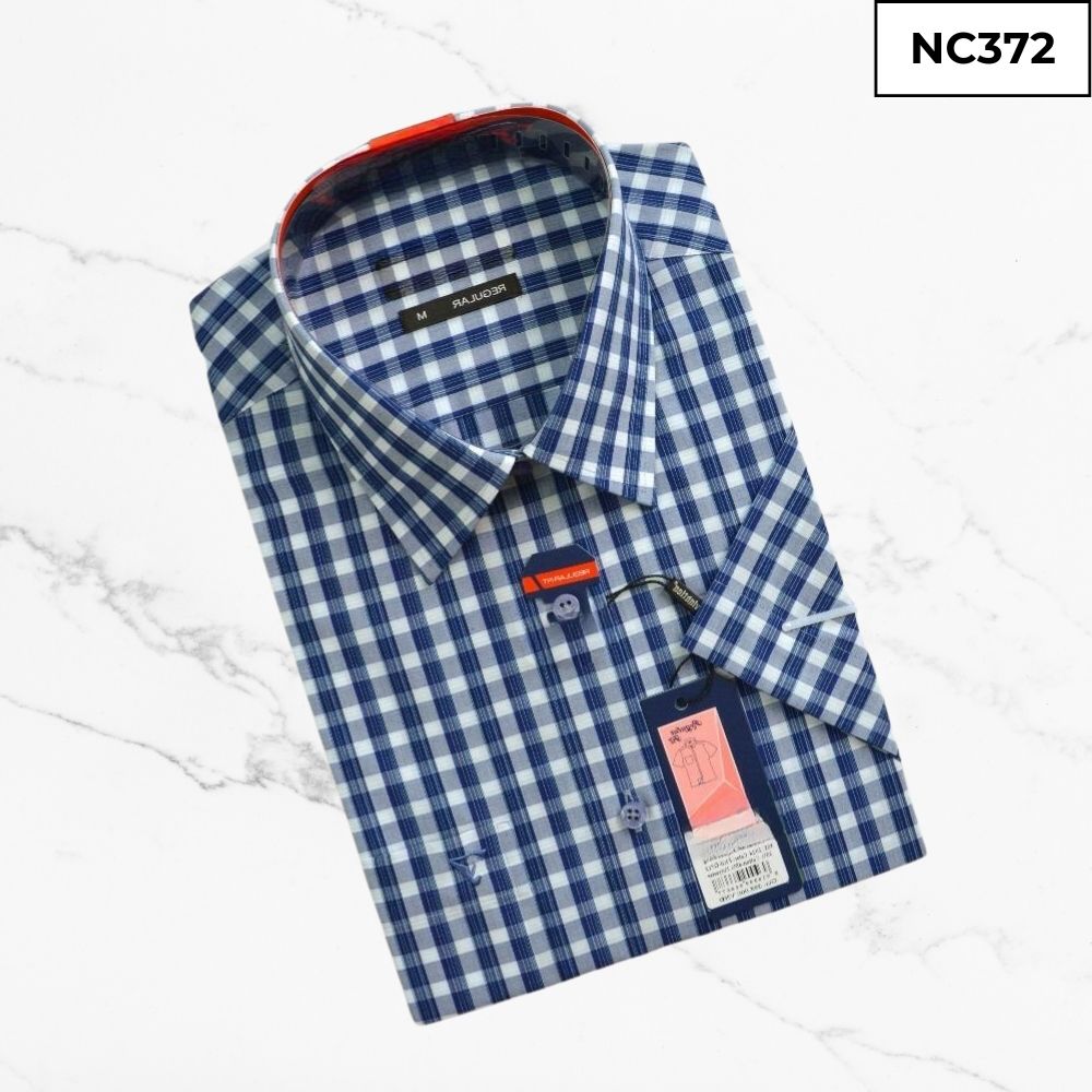 Áo Sơ Mi Nam Công Sở Trung Niên Thương Hiệu Anton Họa Tiết Caro Nhỏ Ngắn Tay - NC372