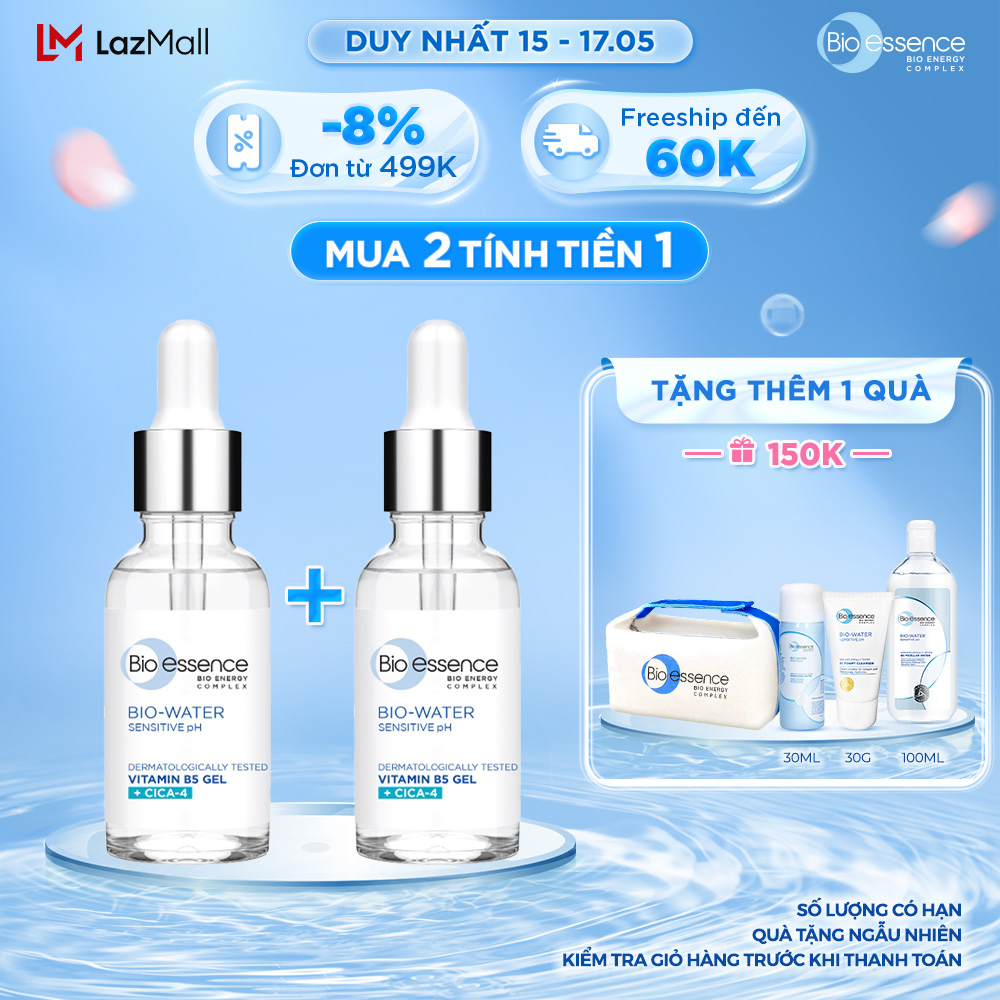 Combo 2 Tinh chất serum phục hồi và cấp ẩm Bio-Essence Bio-Water Bio gel Vitamin B5 + Cica-4 30ml/ch