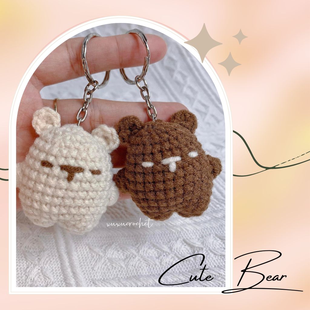 Móc khóa handmade hình gấu mini bằng len siêu dễ thương móc khóa len cặp tặng người thân bạn bè - KA