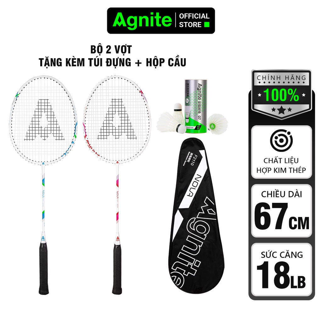 Vợt Cầu Lông Siêu Nhẹ Agnite khung Thép/Carbon cao cấp cho người chơi thể thao chuyên nghiệp- 2 chiế