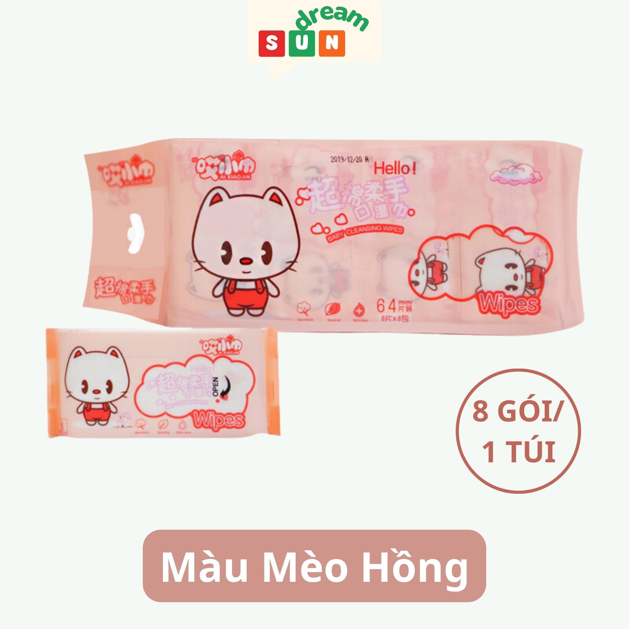 (Set 8 Gói/ 64 Tờ) Khăn Ướt Mini Bỏ Túi Tiện Lợi Sử Dụng An Toàn Và Không Gây Kích Ứng Da