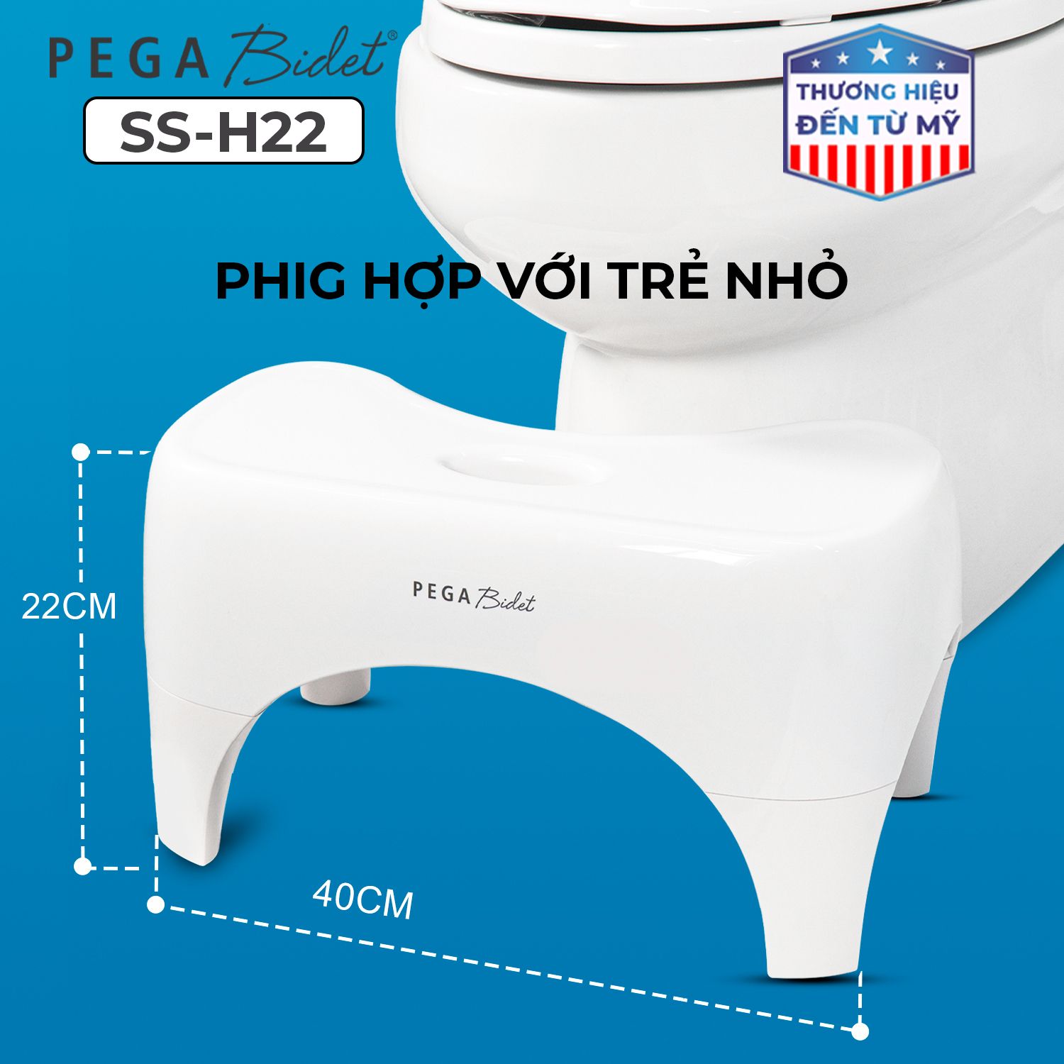 Ghế Kê Chân Toilet PEGA Bidet SS-H22 Hỗ Trợ Đi Vệ Sinh Dễ Dàng Và Thoải Mái Chống Táo Bón Làm Từ Nhựa Y Tế - Thương hiệu Mỹ