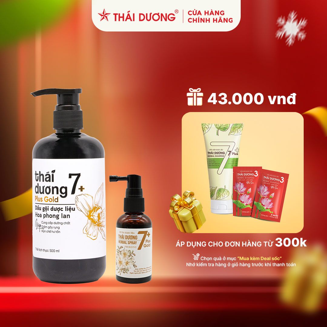 Bộ dầu gội Thái Dương 7 Plus Gold Hoa Phong Lan 500ml &amp; Xịt mọc tóc Thái Dương 7 Plus Gold 60ml