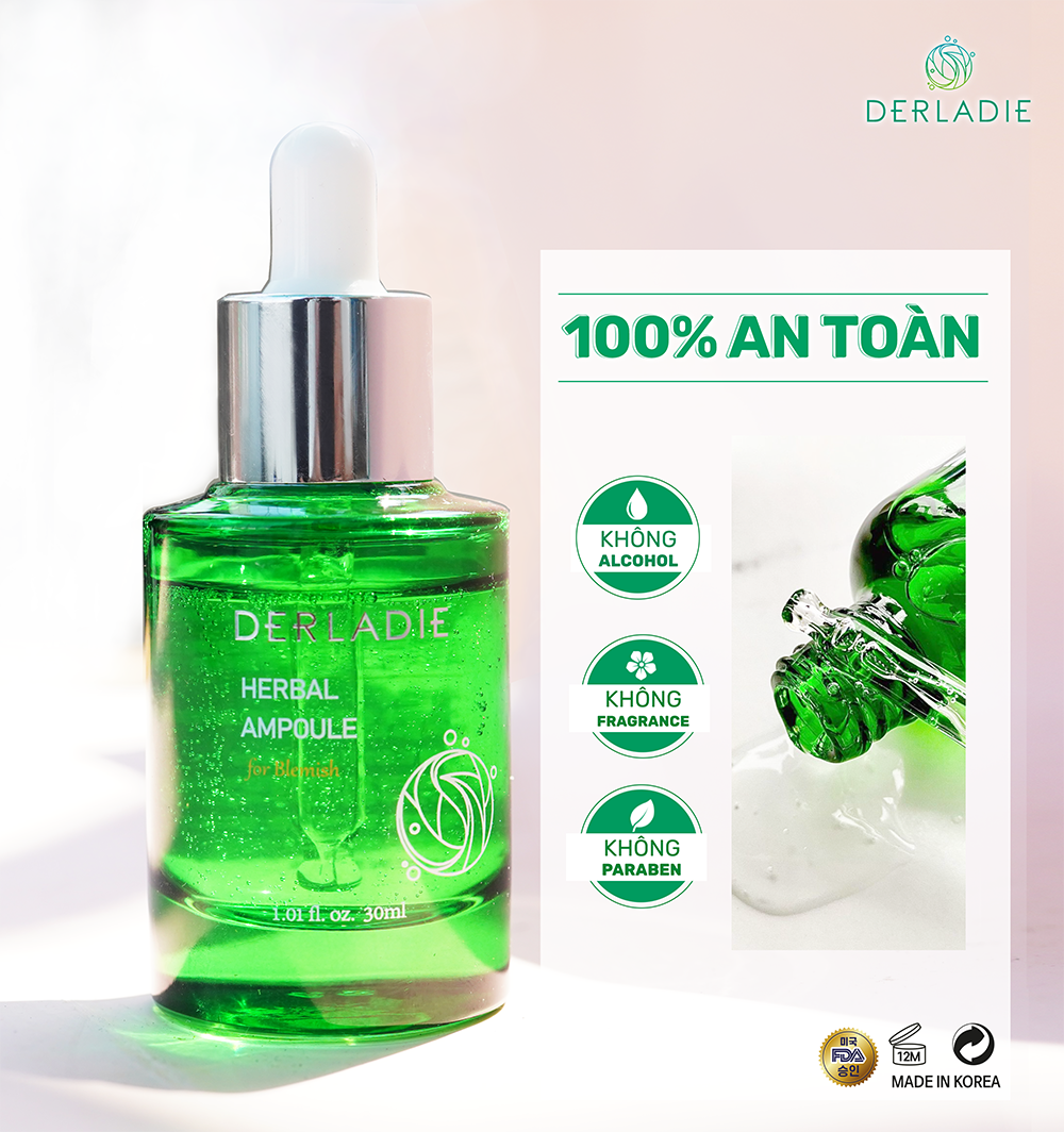 Serum Derladie Tràm Trà - Tinh Chất Giảm Mụn Derladie Herbal Ampoule For Blemish - Chai Màu Xanh 30Ml