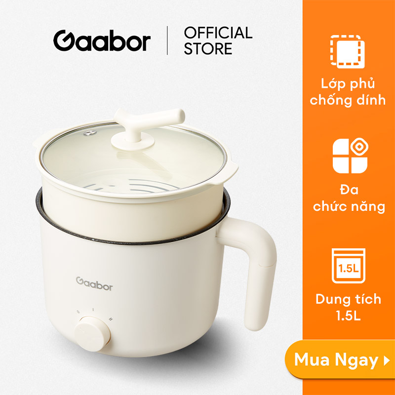 Nồi điện đa năng Gaabor GR-N15A 1.3L, màu trắng, chống dính, tự ngắt khi quá nhiệt
