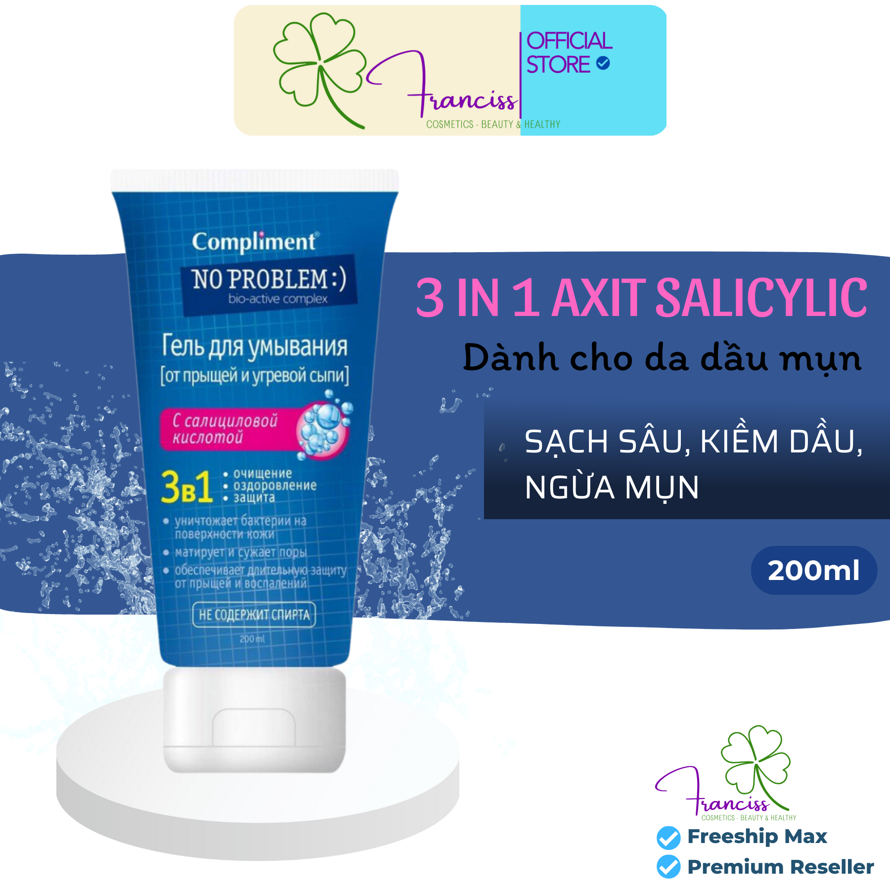 Gel Rửa Mặt BHA Compliment No Problem Làm Sạch Sâu Ngừa Mụn 200mL