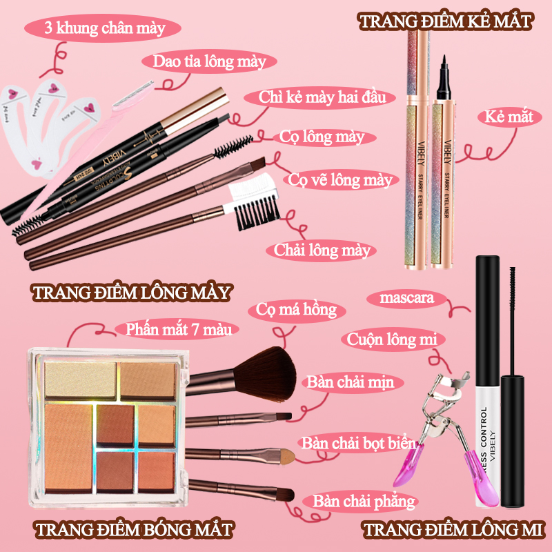 [Hcm][Peachy Sis] Bộ Trang Điểm Mắt Trọn Bộ 14 Món - Bảng Phấn Mắt 7 Màu+3 Cọ Bóng Mắt + Chì Kẻ Mắt + Chì Kẻ Lông Mày+Tỉa Lông Mày+3Cọ Kẻ Lông Mày+3 Khung Kẻ Lông Mày+Mascara+Dụng Cụ Uốn Mi+Cọ Má Hồng