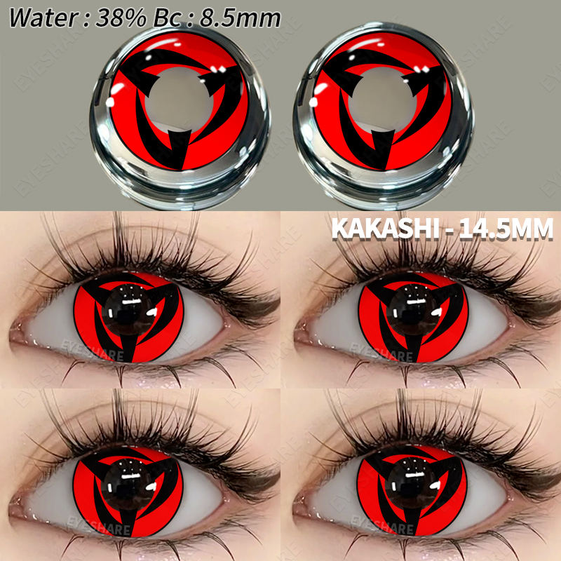 EYESHARE cặp đường kính 14.5mm 0 độ Sharingan kính áp tròng Naruto Sasuke cosplay đôi mắt to