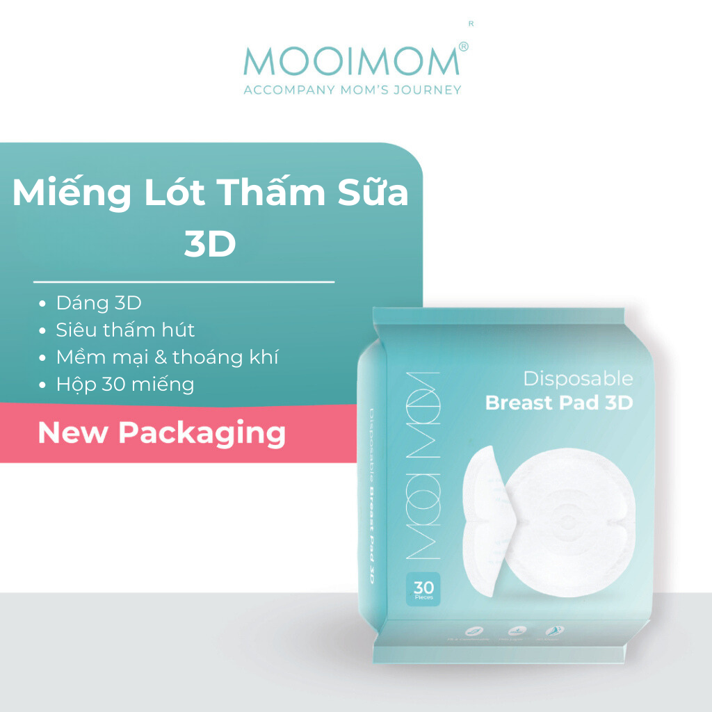 [CHÍNH HÃNG] Miếng Lót Thấm Sữa MOOIMOM Dáng 3D Siêu Thấm Mỏng Nhẹ và Siêu Dính Cao Cấp (Hộp 30 Miếng) BPD2101_D3_30