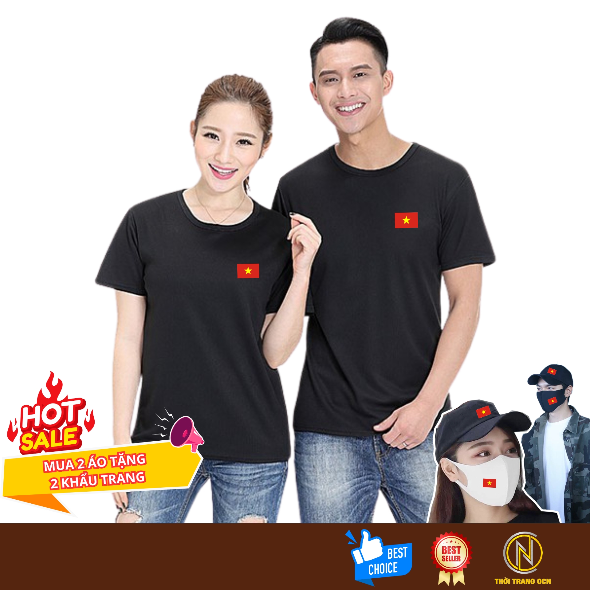 Áo Thun Cotton cờ đỏ sao vàng Việt Nam cổ tròn Nam Nữ Thời Trang OCN Mua là có quà