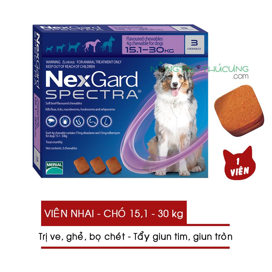 Thuốc nhai NexGard SPECTRA (01 Viên) Trị Ve Ghẻ Bọ chét và Tẩy Giun Trên Chó (15.1-30kg) - Nông Trại Thú Cưng