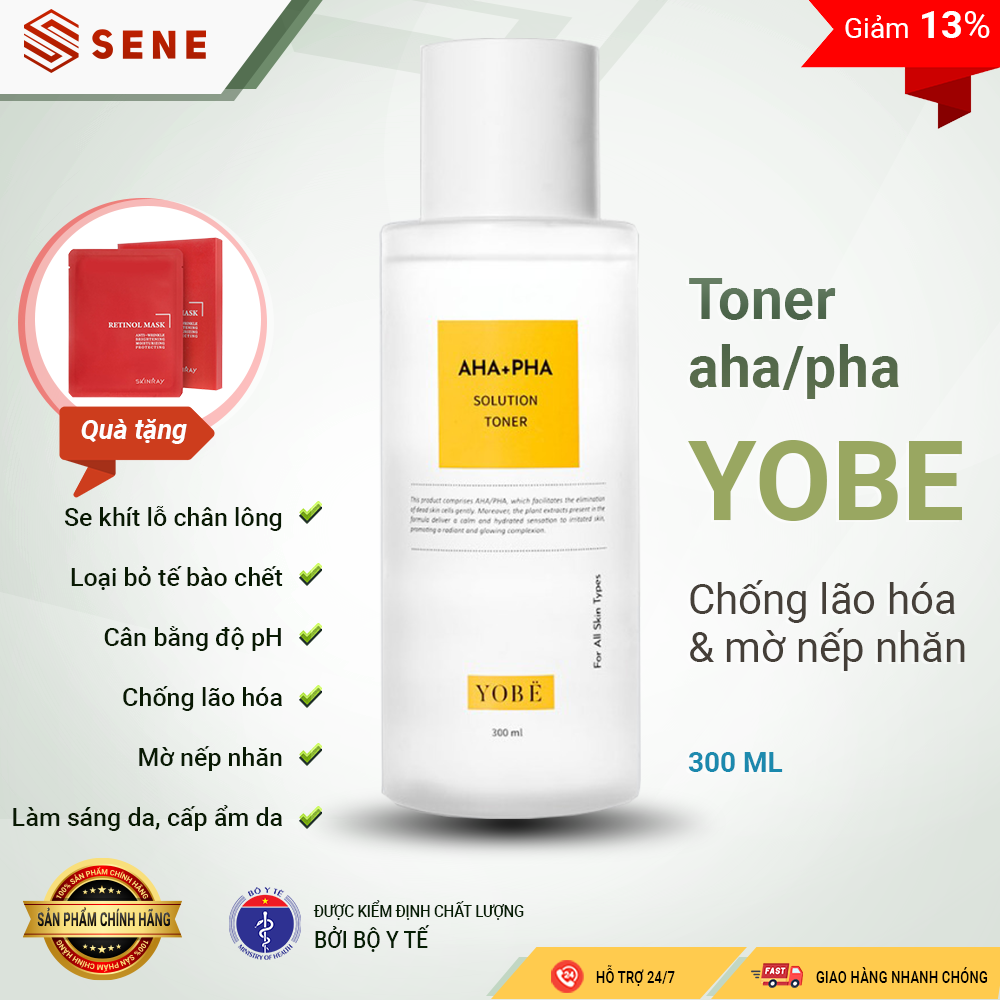 Nước hoa hồng toner AHA/PHA Yobe cân bằng pH làm sạch sâu se khít lỗ chân lông làm sáng da 300ml - c